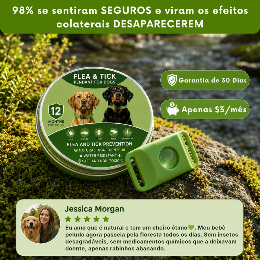 WooofPals™ Coleira Antipulgas e Carrapatos — 12 Meses de Proteção