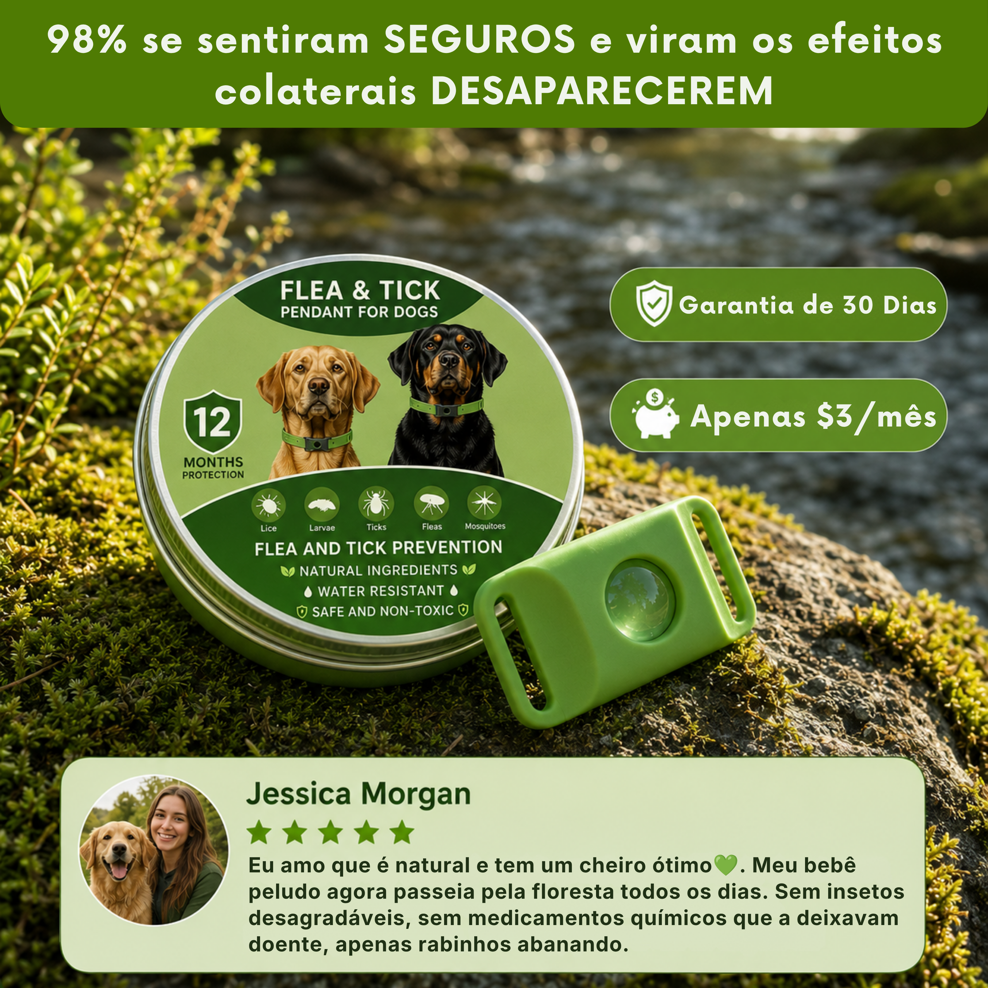 WooofPals™ Pingente Antipulgas e Carrapatos — 12 Meses de Proteção